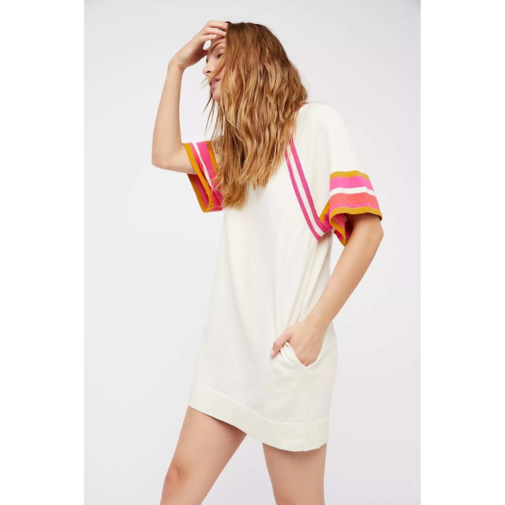 Free People Mini Dress in Ivory with Pink and Yellow Stripes